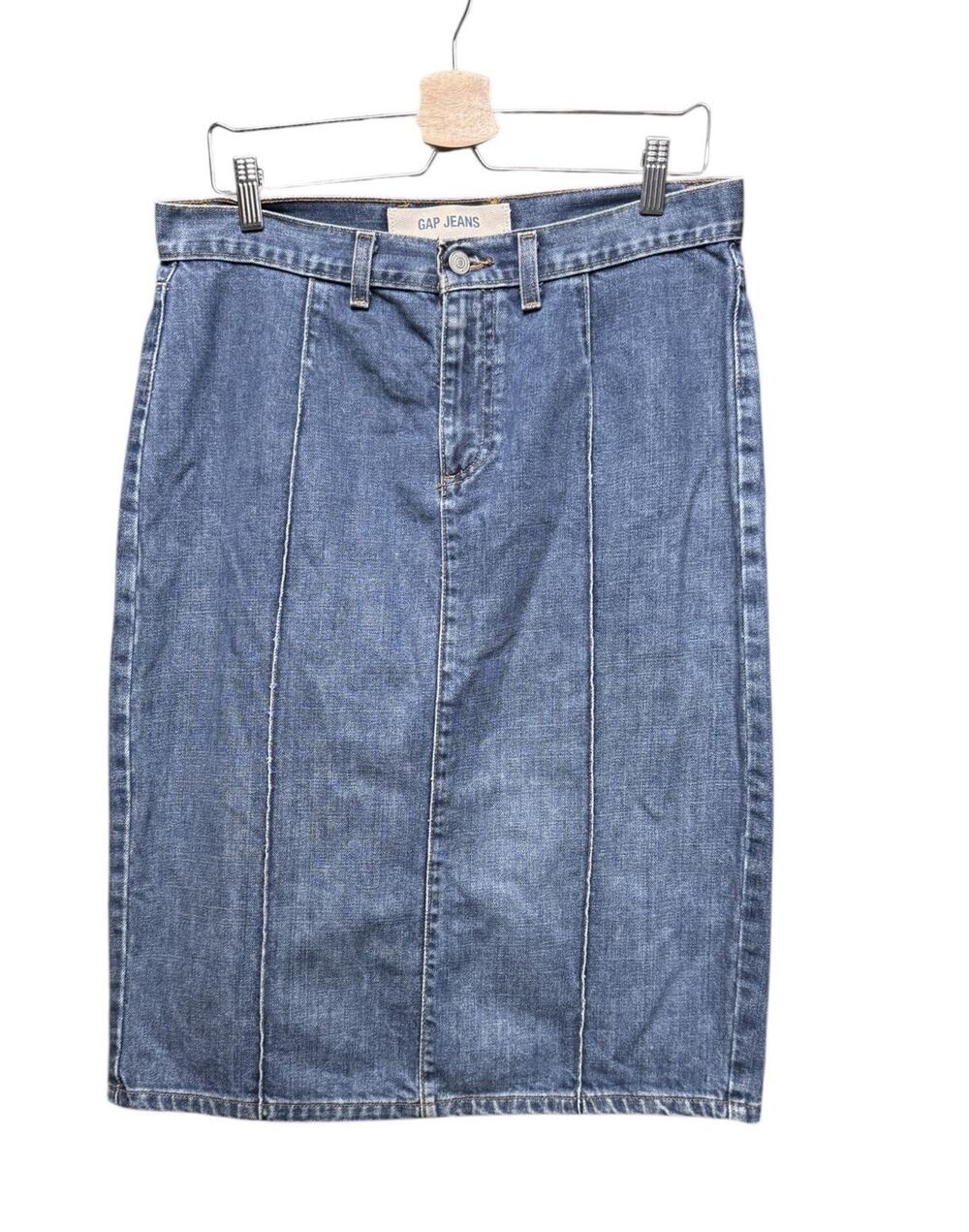Gap Jeans Womens Y2K Blue Denim Midi Pencil Pintuck Skirt 90s Revival Size 10